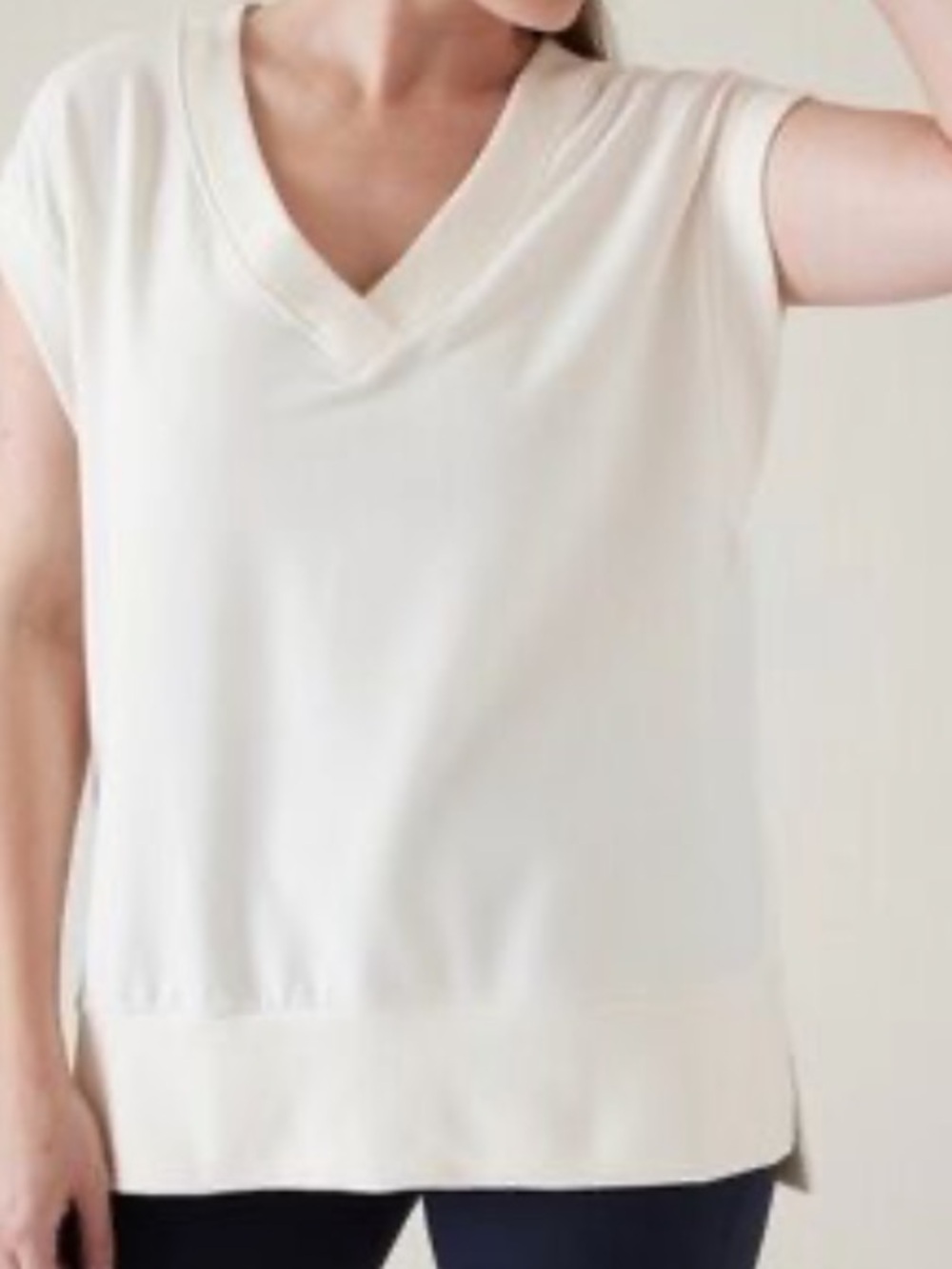 Athleta V-Neck Sleeveless Retro Terry Sweatshirt Top, Size XL